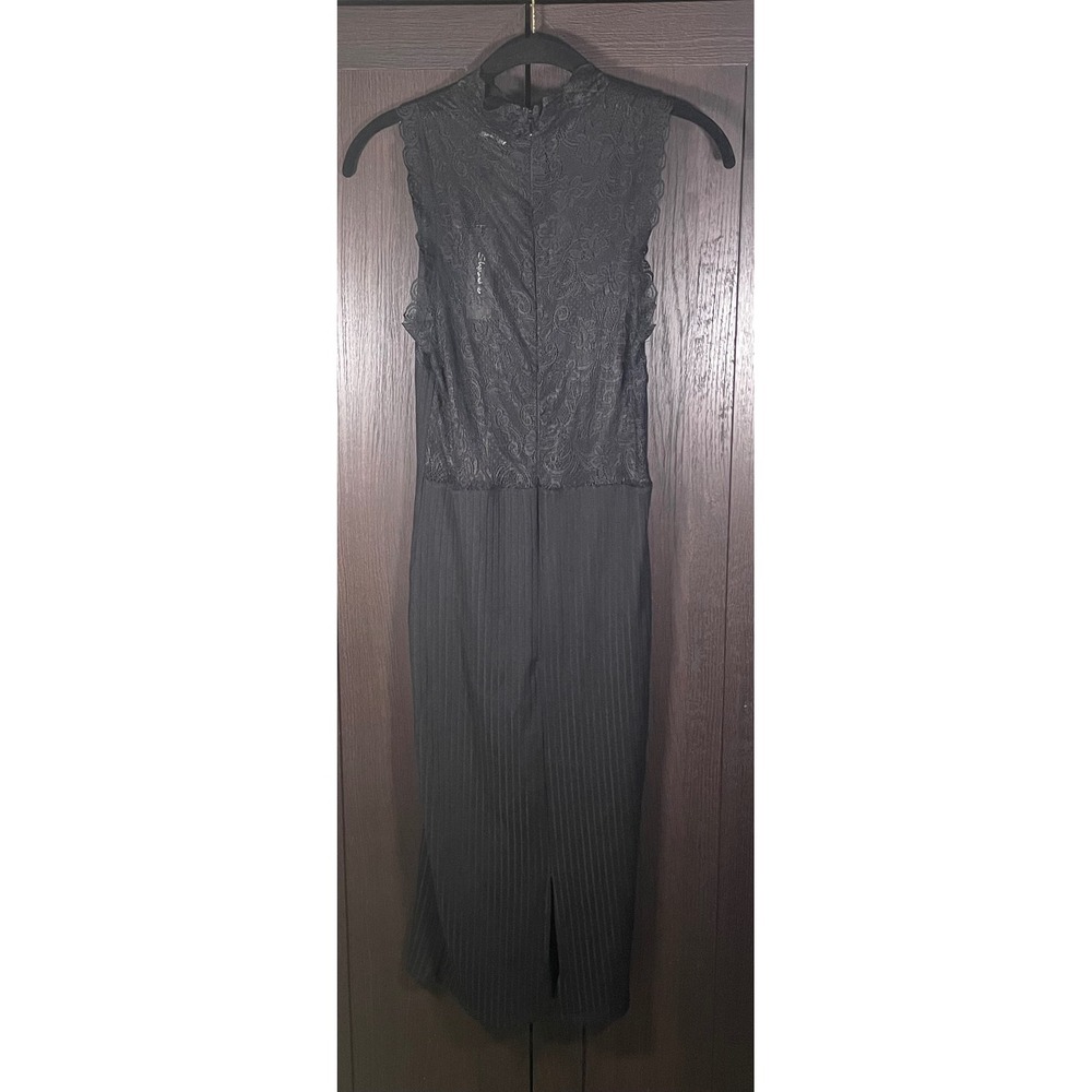 Shinestar Womens Black Lace Ribbed Midi Dress Mock Neck Whmsygoth Size Med